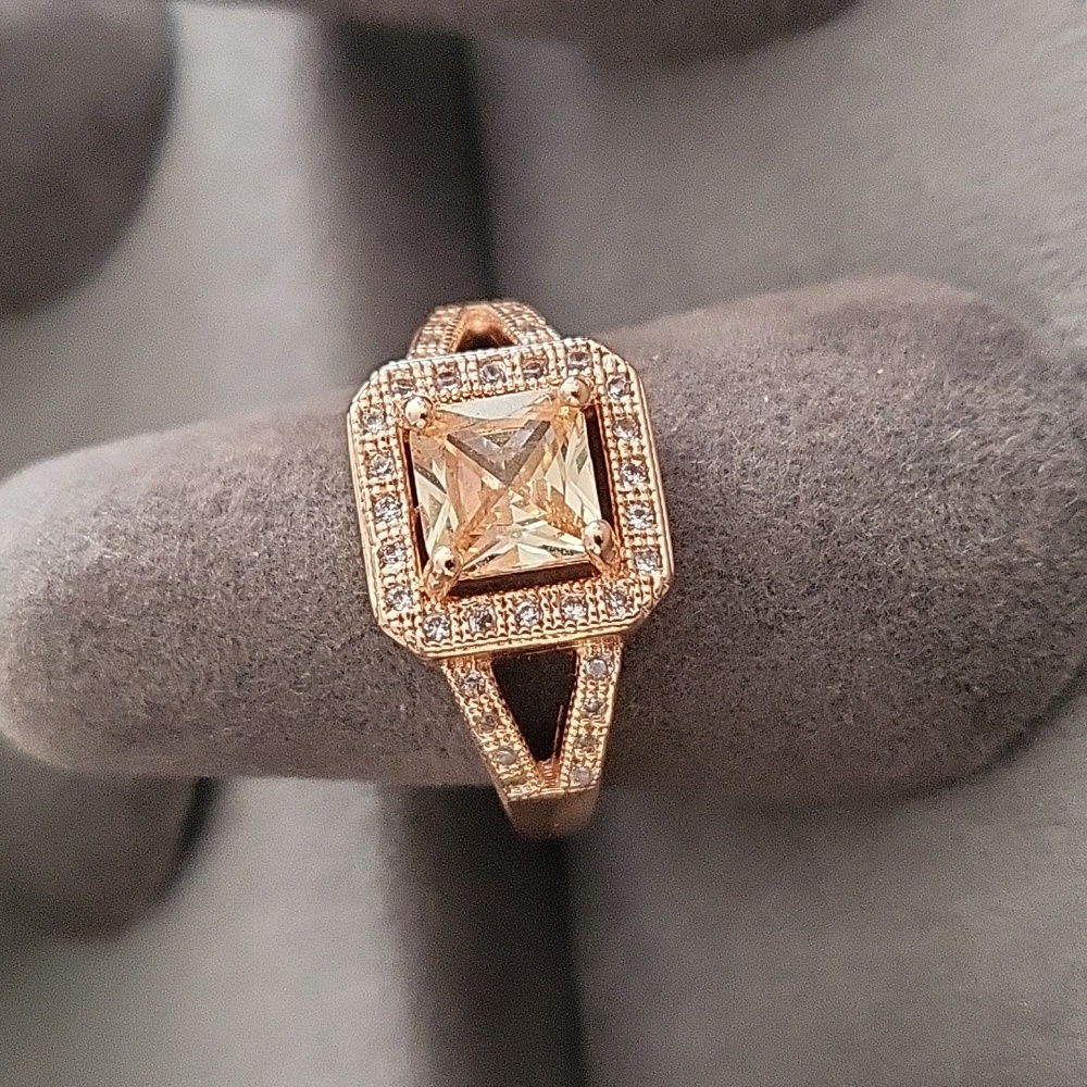 Rose Gold Princess Cut CZ Ring with Cz Accents Size 6